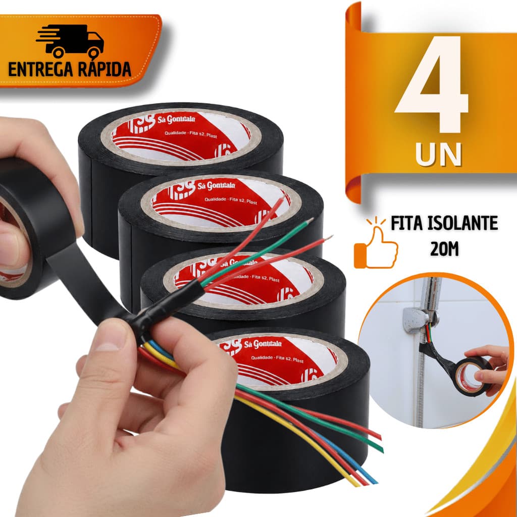 Conjunto Rolos Fitas Isolante Preta Com 20 Metros Antichama Fios Cabos Uso Domestico Qualidade Premium