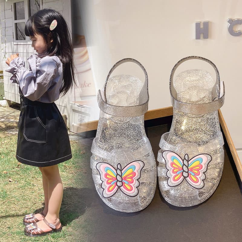 Meninas sandálias de verão podem ser lançadas à moda antiga transparente cristal geléia sandálias beira-mar sapatos de p