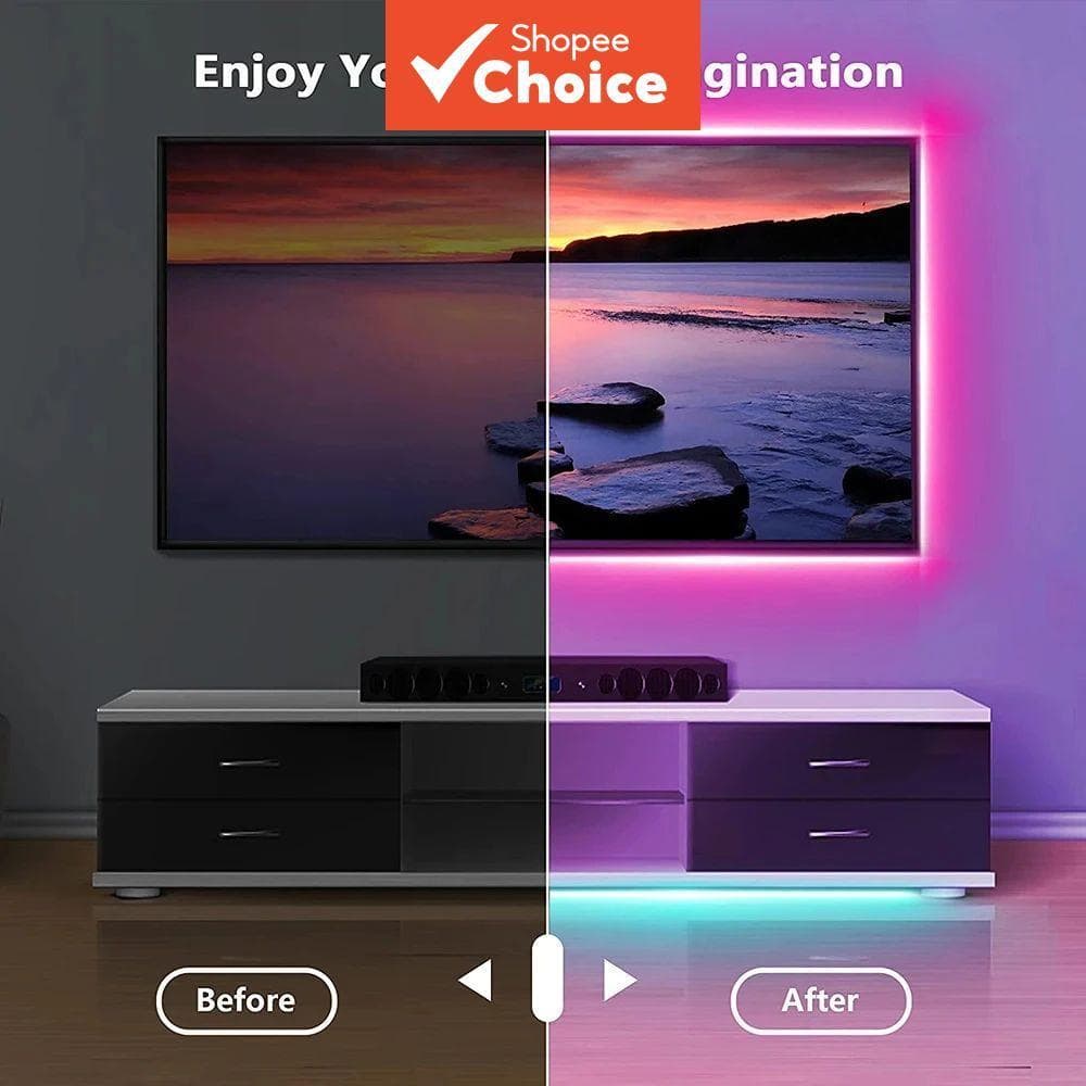 Fita de LED RGB 5050 com controle por app Bluetooth e USB 5V para iluminação de TV e decoração de setup gamer