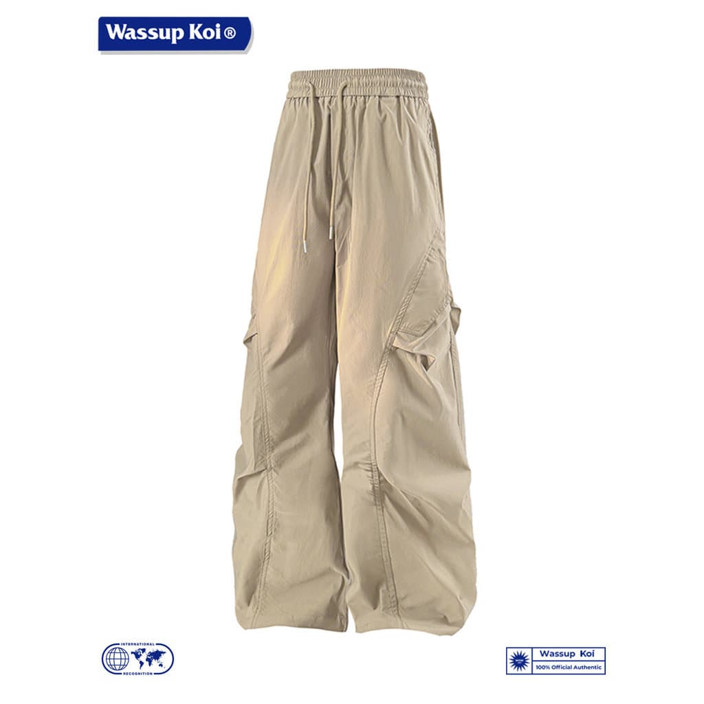WASSUP KOI Macacão Americano Calças de Perna Larga Homens Soltos Retos Multi-Bolso Calças Casuais Juventude Vitalidade R