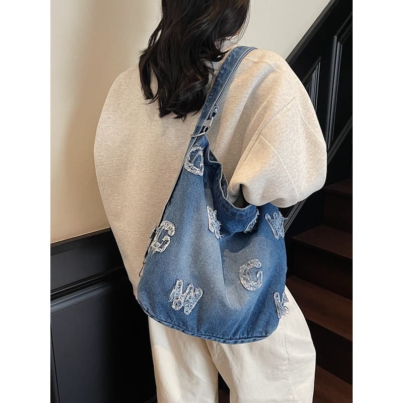 Novo estilo Denim sacola meninas estilo preguiçoso grande capacidade pode mochila leve viagem de curta distância ombro s