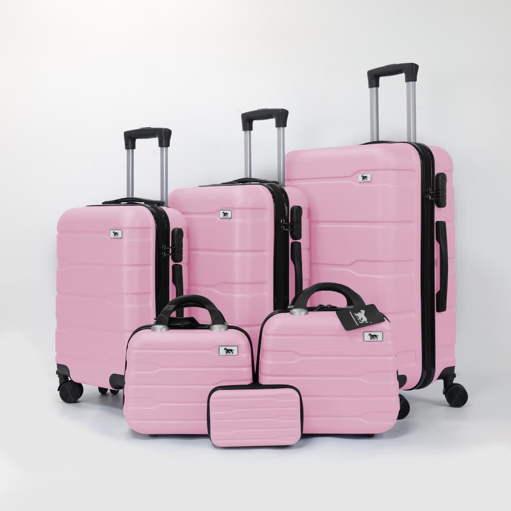 Kit Jogo de Malas Viagem 6 Peças 18 20 24 Polegadas Bordo Despacho Frasqueira Necessaire ABS Chapa Dupla Conjunto M1-M6