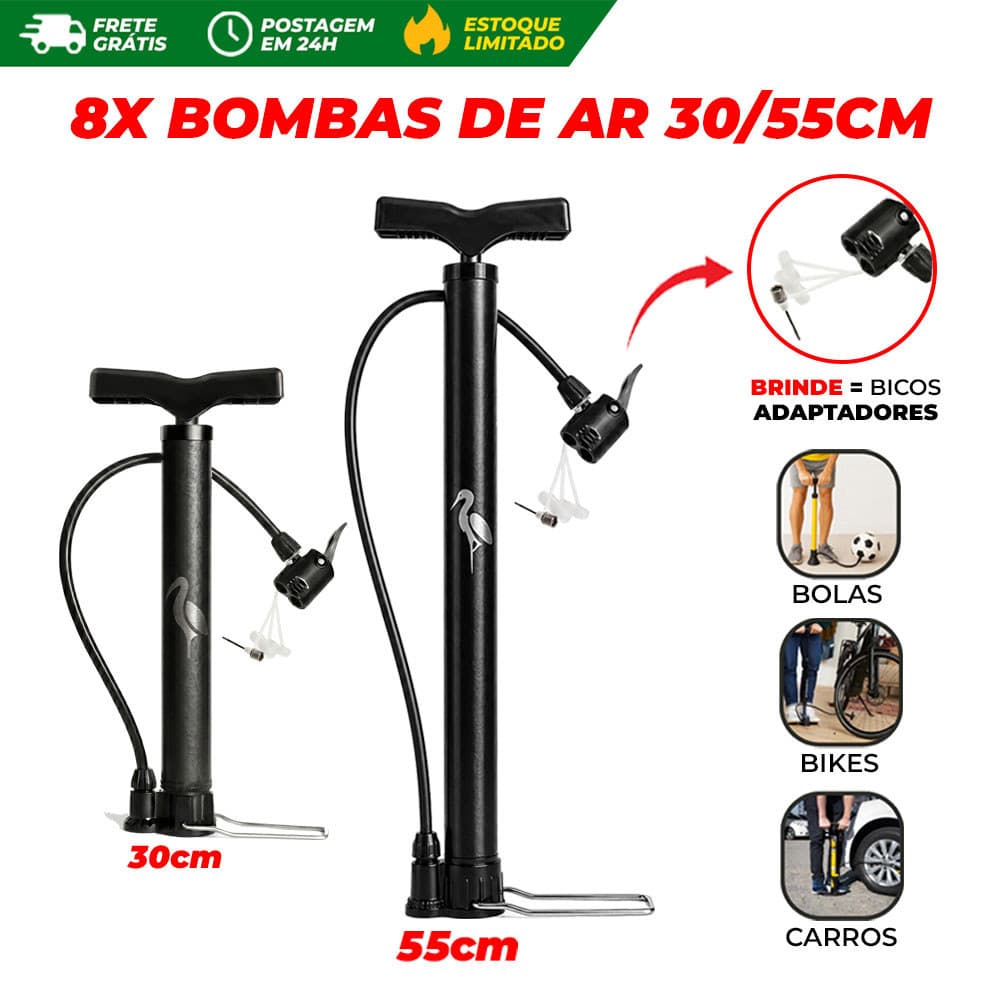Kit 8x Bombas de Ar Manual Encher Pneu Moto Bike Bola 30/55cm Compacta Resistente Envio Rápido