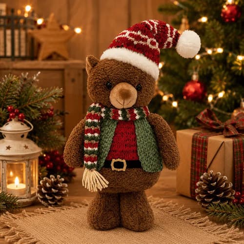 Urso De Natal Pelúcia Natalino Com Colete 36cm Decoração