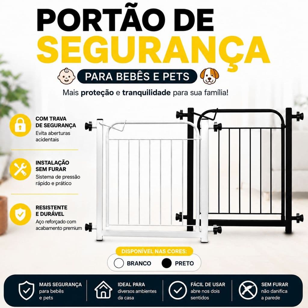 Grade portão de Proteção para Ambientes Internos com Trava Segurança Infantil e Pet