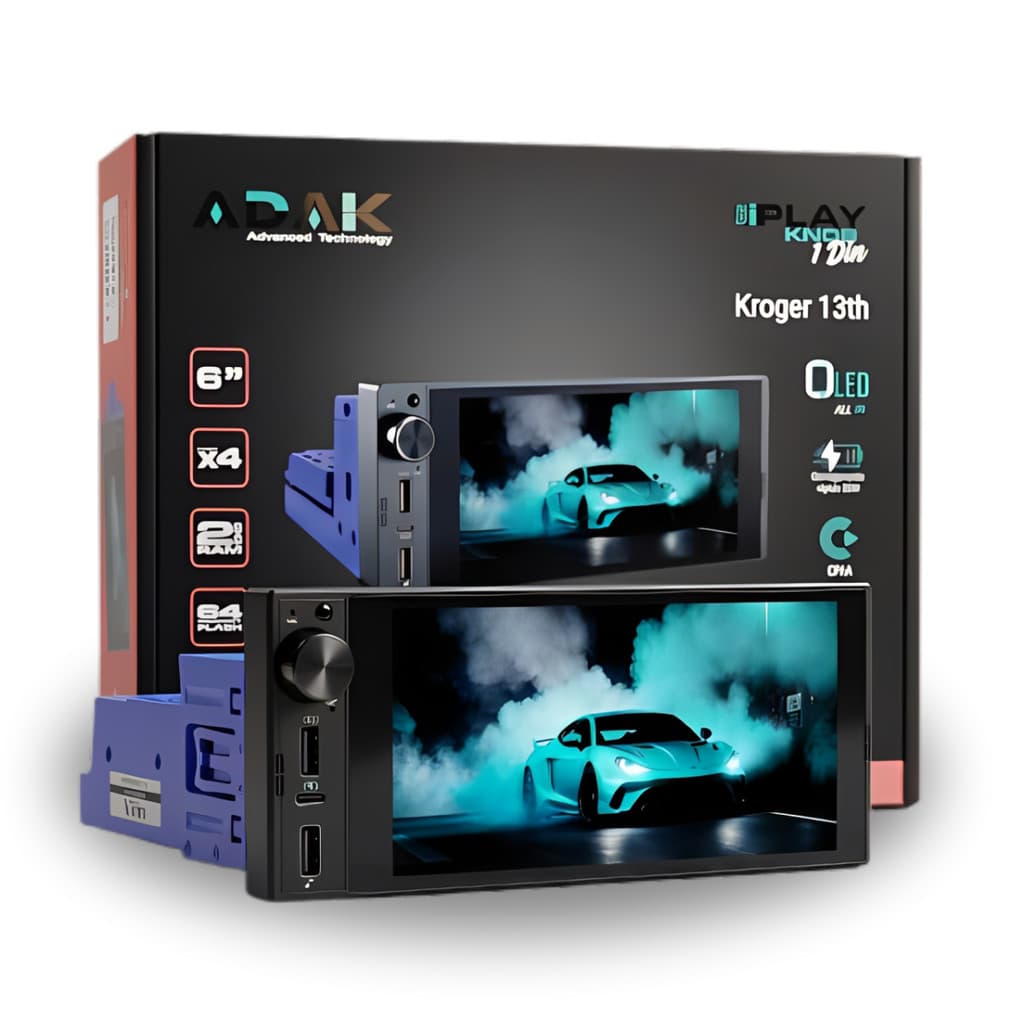 Multimídia Universal Adak 1din 2Ram 64gb Android Carplay 6.8