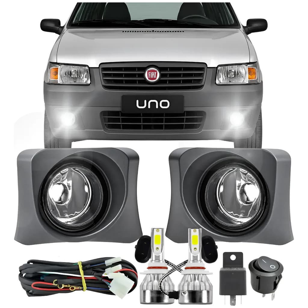 Kit Farol Milha Neblina + Lampadas Uno Fiorino 2004 2005 2006 2007 2008 2009 2010 2011 2012 2013