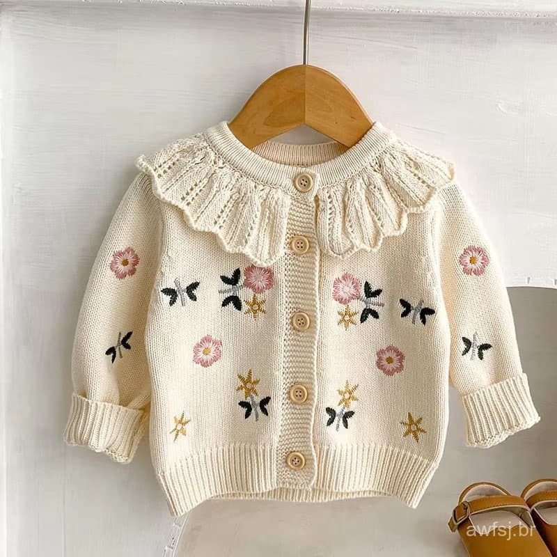 Outono E Inverno Bebê Malha Cardigan Menina Topos Criança Estilo Camisola Quente