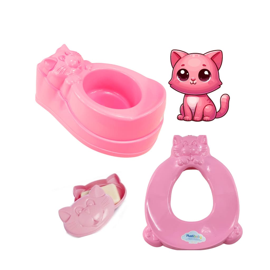 Kit Desfralde Bebê | Rosa | Redutor + Pinico + Sabonoteira Gatinho Rosa de Brinde