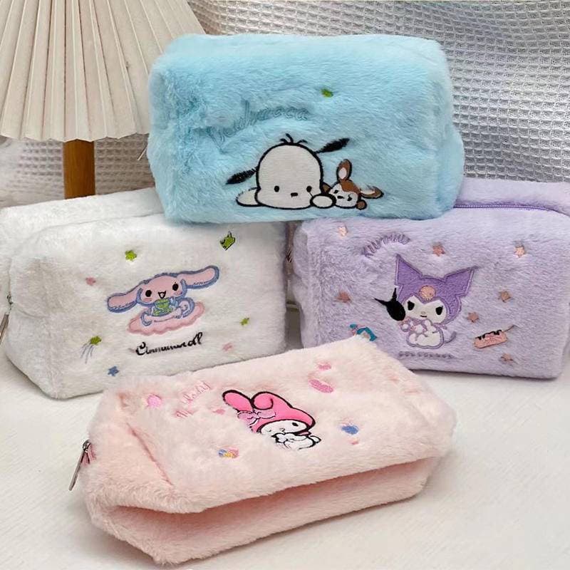 Sanrio Mymelody Kuromi Cinnamoroll Pochacco Kawaii Estojo De Lápis De Volta Para Meninas Saco De Caneta Fofo Pelúcia Cos