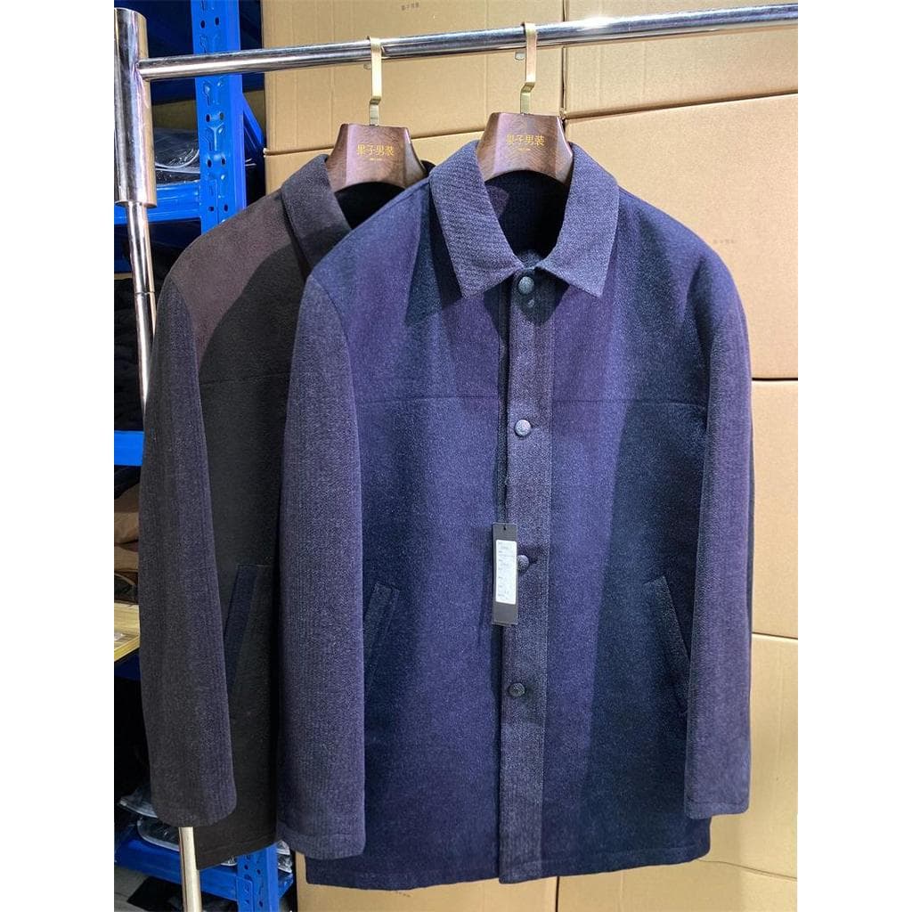 Ligeiramente falha-outono inverno lã casaco lapela jaqueta High-End negócios cor-bloqueio simples marca superior jaqueta