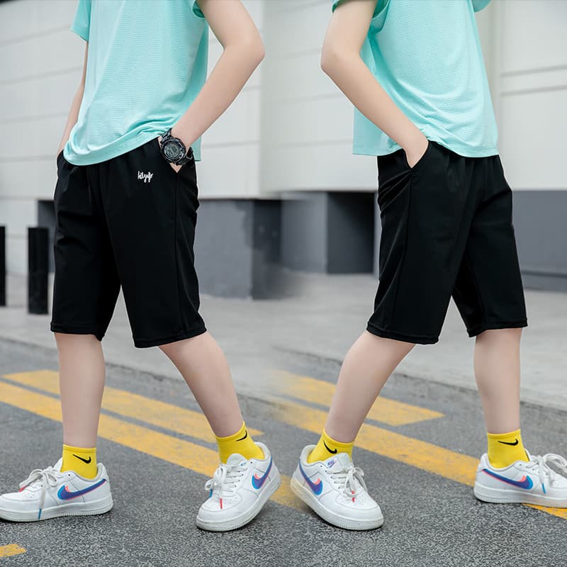 GILE Roupas infantis gordas meninos Shorts de seda gelada verão fino ultrafino respirável de secagem rápida cinco pontos