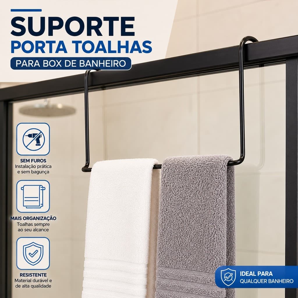 Suporte Porta Toalhas Para Box Banheiro Sem Furo Organizador Prático