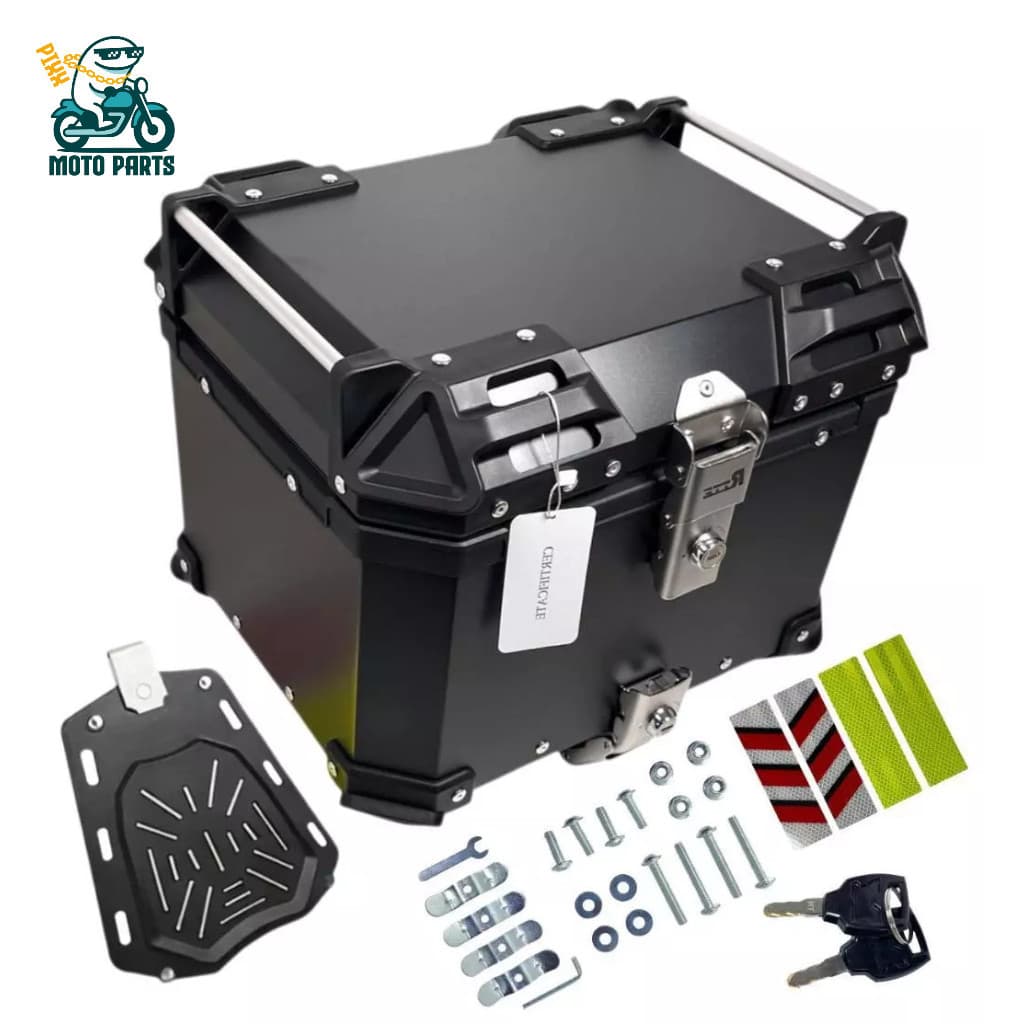 Bau Bauleto Traseira Aluminio 45 Litro + Base Forro Suporte para moto