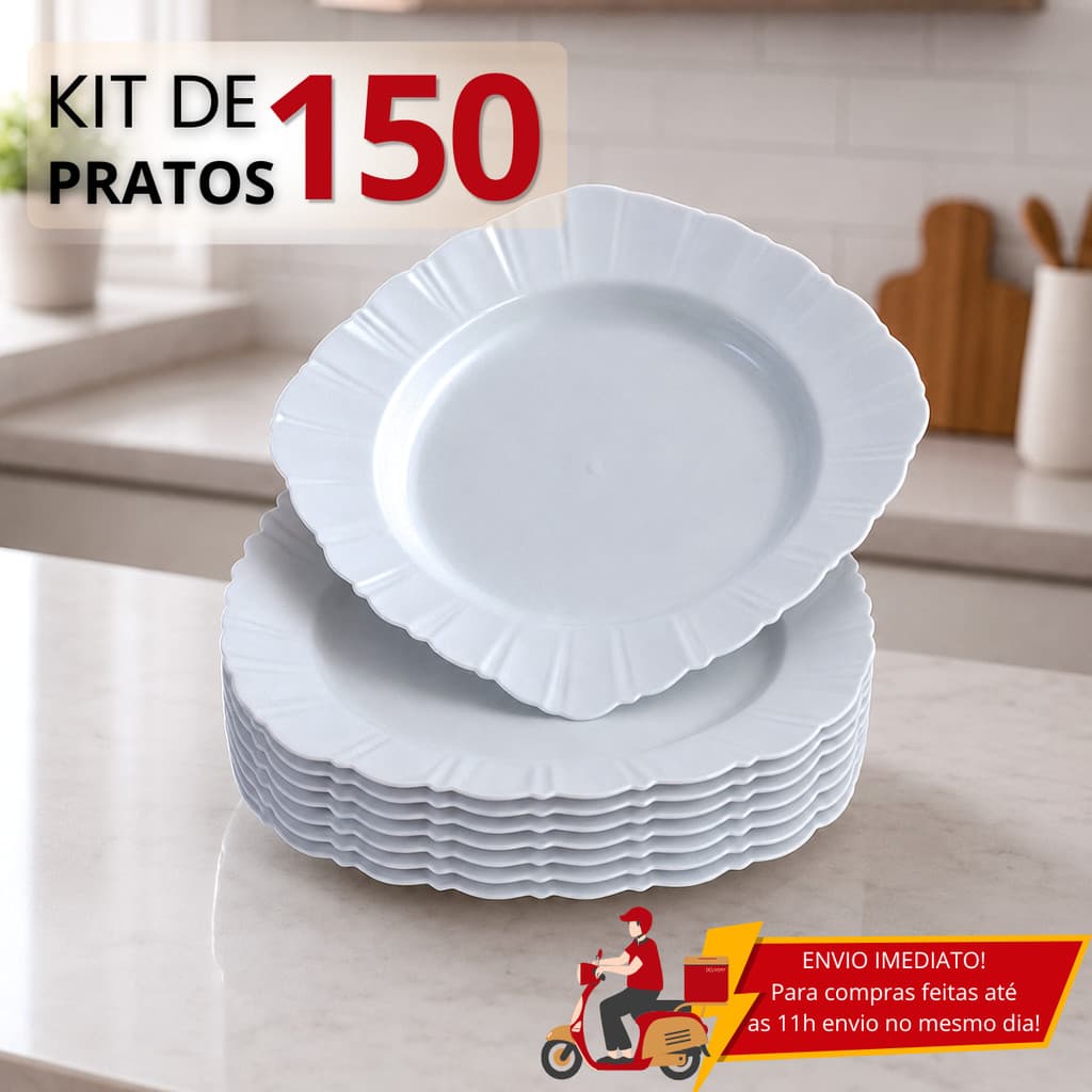 Kit 150 Pratos Plásticos Quadrado Fundo Refeição Festa Churrasco Porção Reutilizável Resistente
