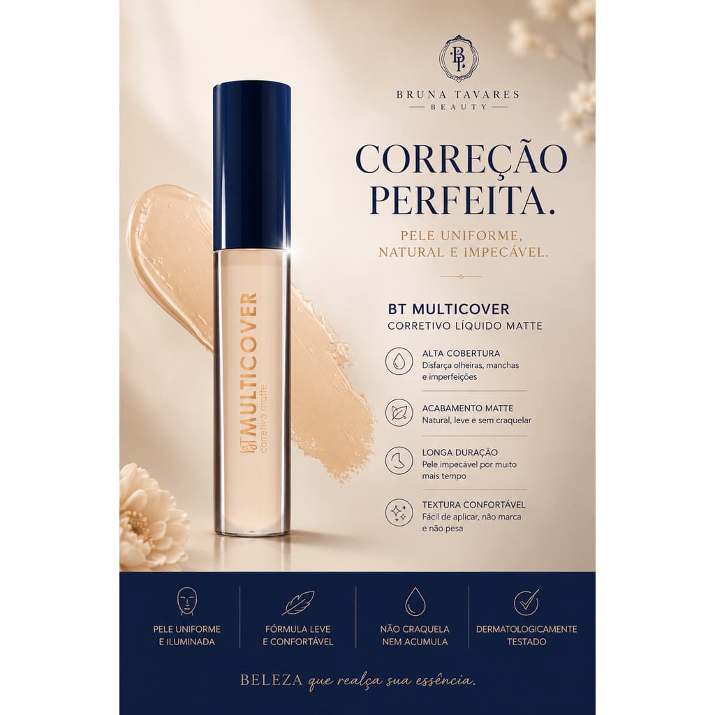 Corretivo Bruna Tavares BT Multicover Líquido Alta Cobertura Efeito Natural Longa Duração