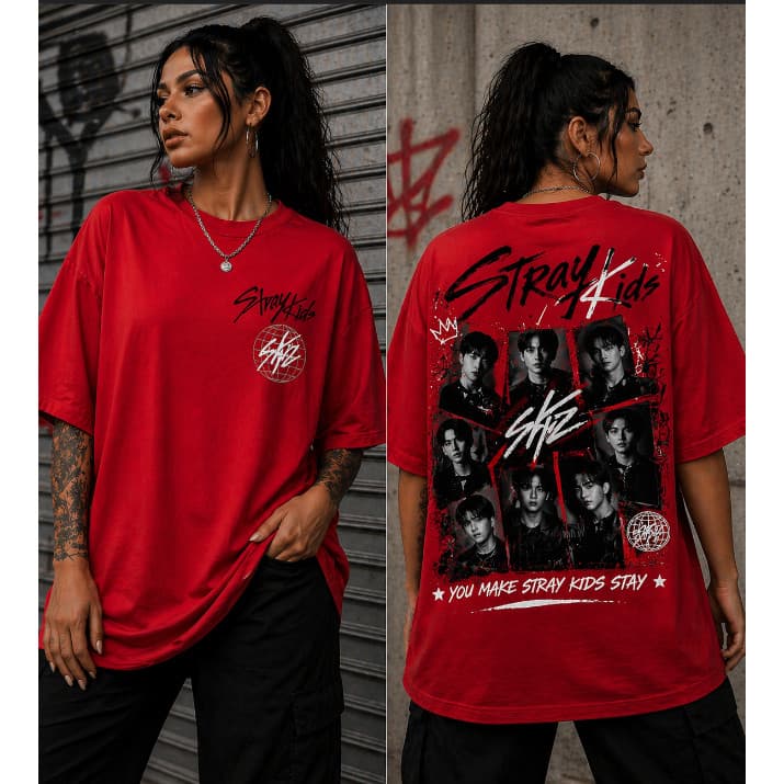 Camiseta Stray Kids Estampa Costas Grande Streetwear Camisa Algodão