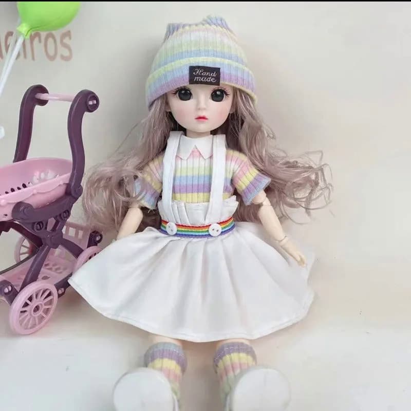 Boneca KDH4 de 30cm com 12 articulações móveis, vestido 3D, olhos castanhos, brinquedo para meninas, presente infantil E