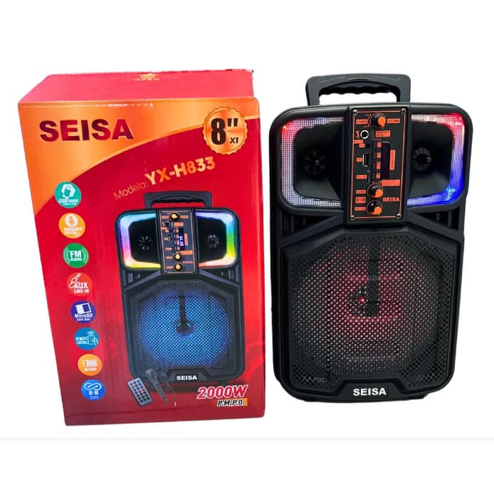 Caixa de Som Amplificada Karaokê Bluetooth 2000W Com Microfone e Controle Remoto Com Brinde Surpresa