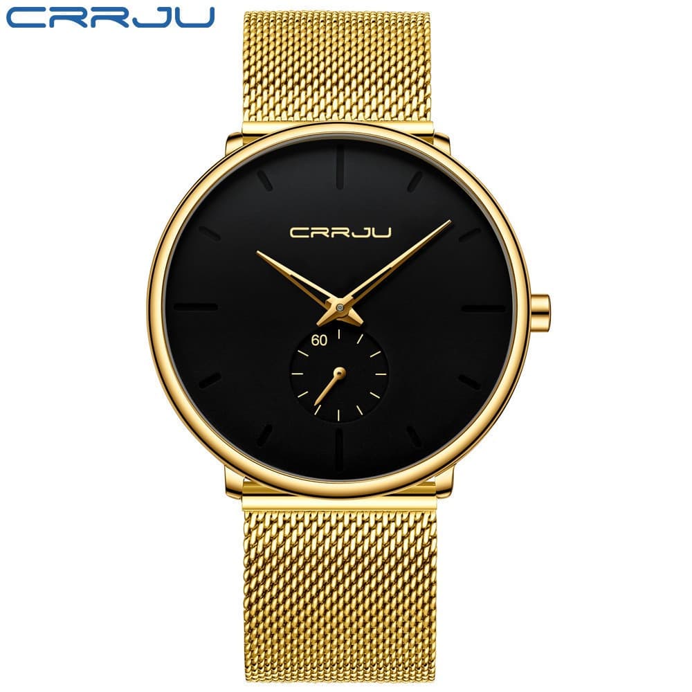 Relógio masculino ultra-fino de aço inoxidável da marca original CRRJU, relógio casual à prova d'água com movimento Q J0