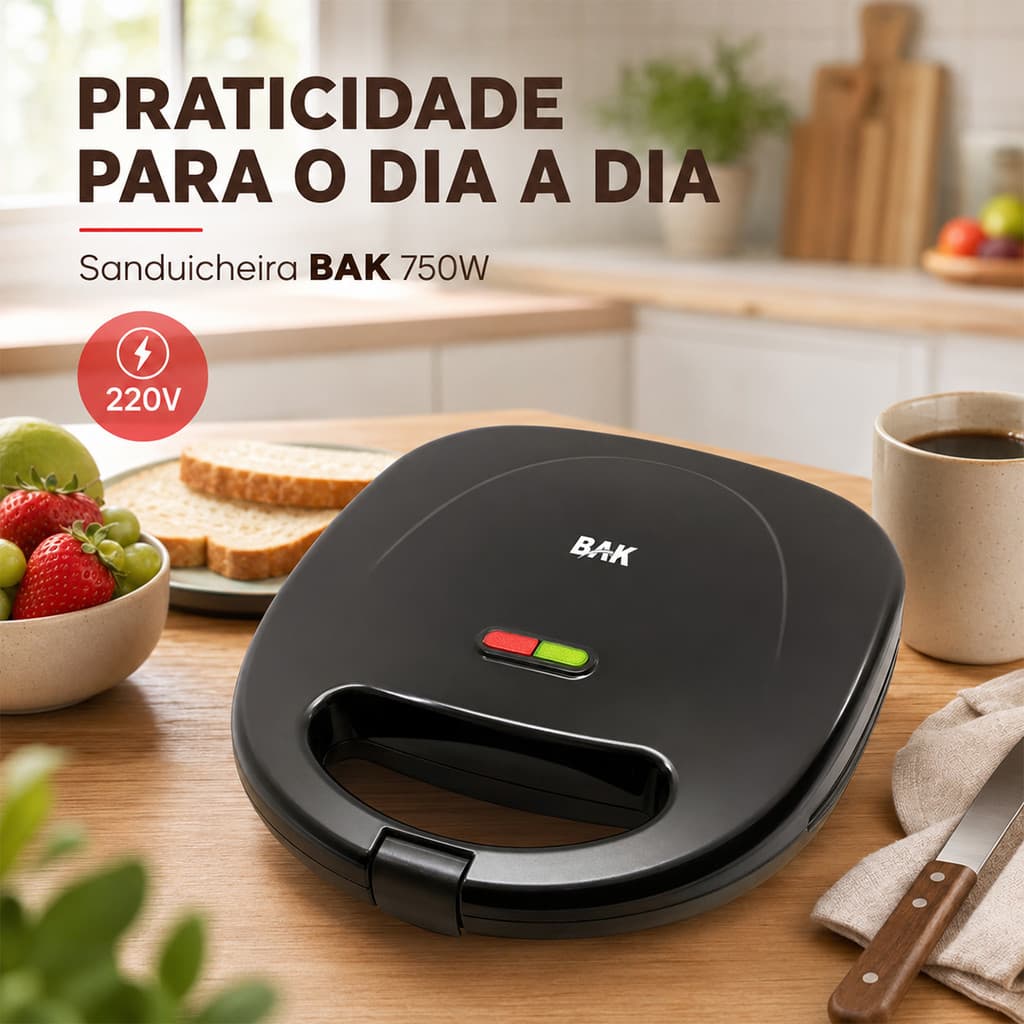 Sanduicheira Grill 220V Preta Placas Antiaderentes Alça Integrada Cabo Fixo Trava Frontal 60Hz