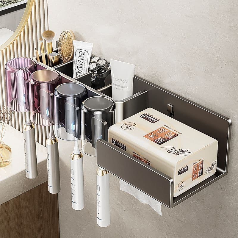 [Novo produto] prateleira de escova de dentes sem perfuração arma cinza copo de dente de vaso sanitário copo de enxaguat