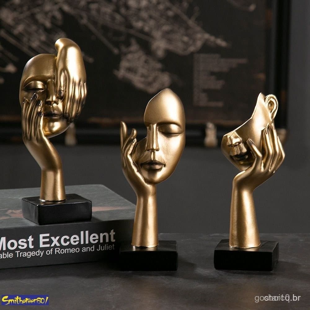 Resina Estátua Abstrata Desktop Enfeites Figurinhas Escultura Character Rosto Nordic Light Luxo Arte Artesanato Decor