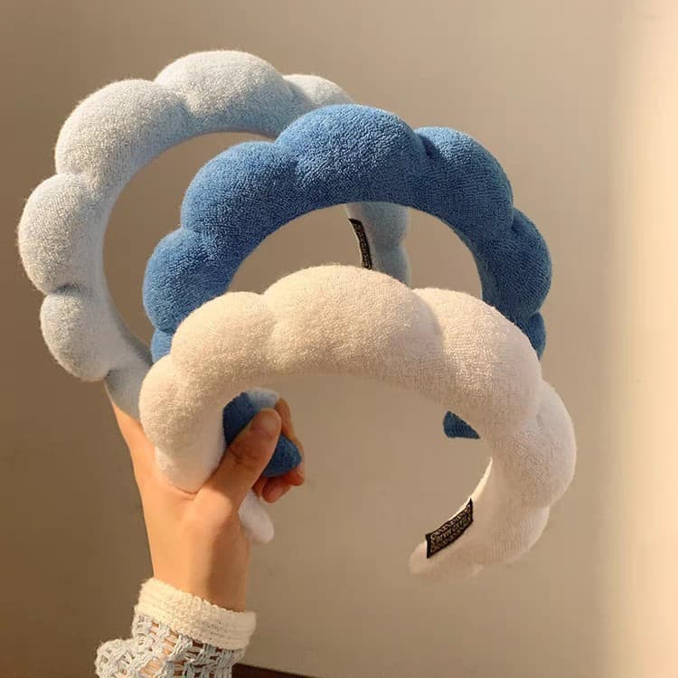 Tiara azul estilo francês, para mulheres, com coroa alta e aba larga, usada para lavar o rosto, pentear o cabelo e pré-m