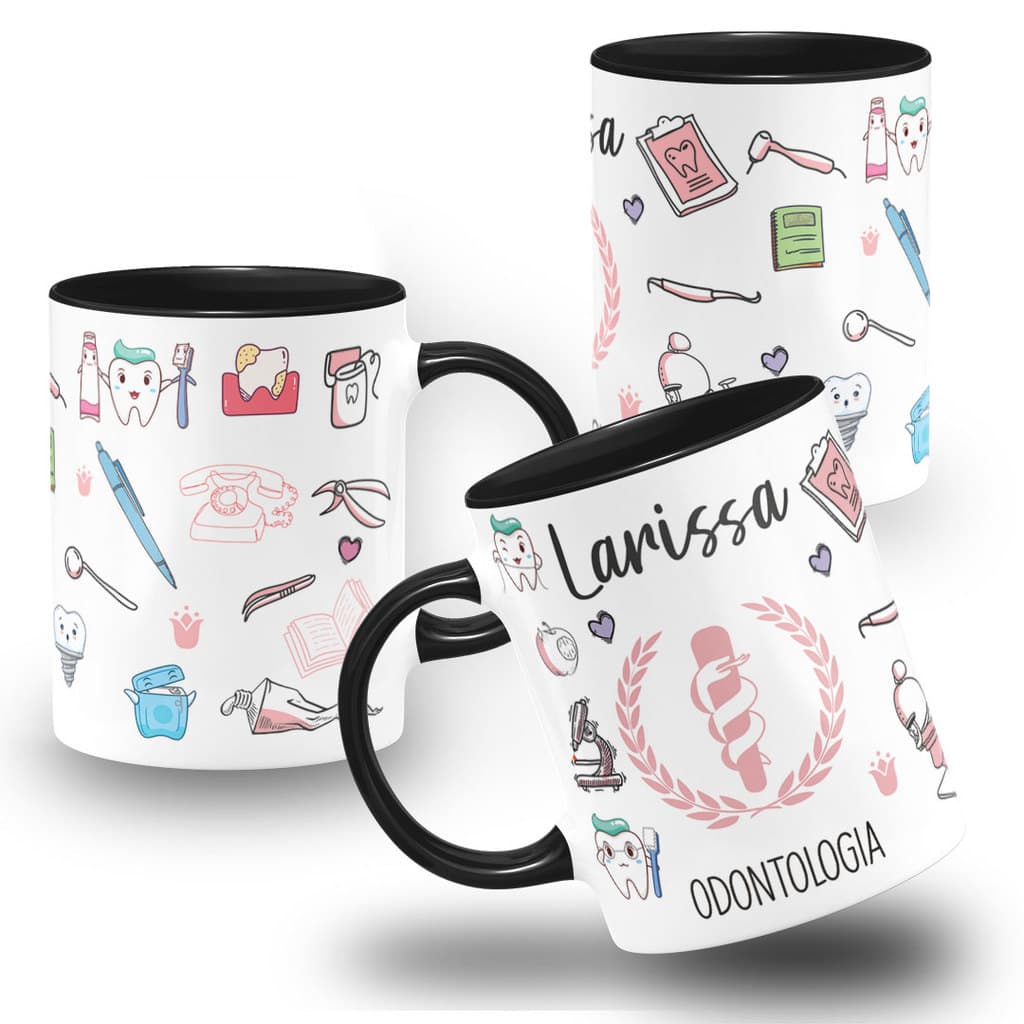 Caneca Personalizada Odontologia com Nome Profissão Dentista - Colorida