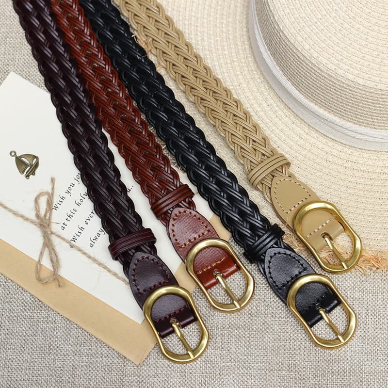 Pin fivela de couro trançado cinto Denim senhoras estudante cinto decoração simples All-Match Bronze fivela de ouro cint