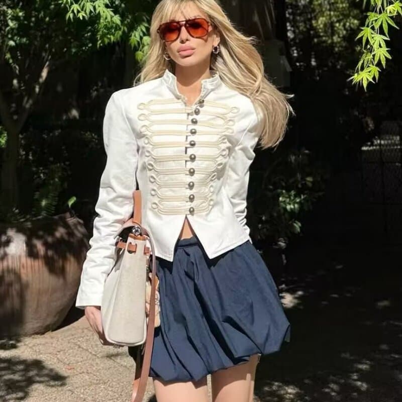Primavera Novo Produto Jaqueta Feminina Manga Comprida Gola Redonda Slim-Fit4341764