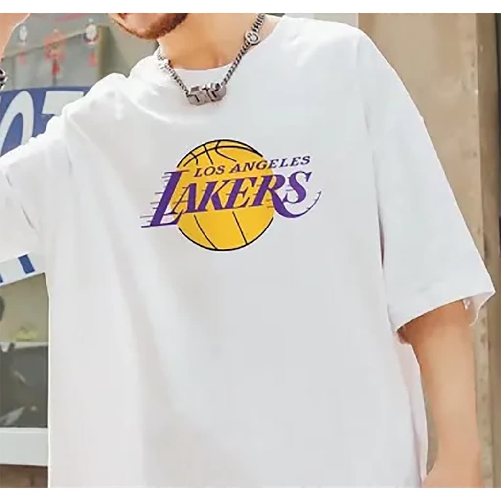 Camiseta Masculina Feminina Oversized Estampa Logo Los Angeles Lakers Bola Basquete T-shirt Streetwear Moda Esportiva