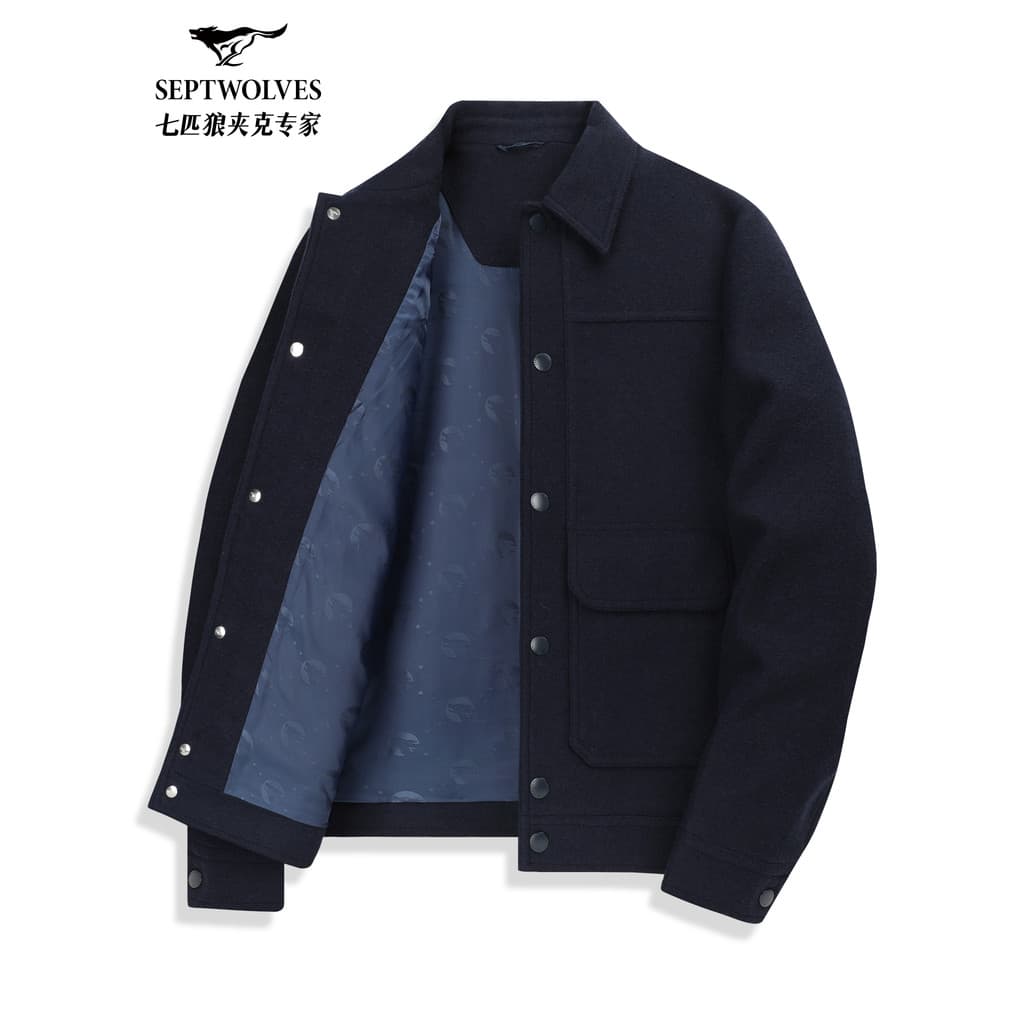 [Lã de ovelha] Jaqueta de lã com lapela de sete lobos masculina outono inverno novo estilo jaqueta de lã de negócios de