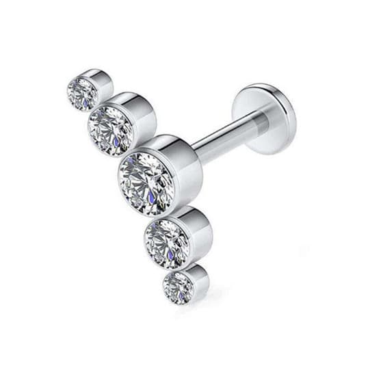 Piercing Labret Aço Cirúrgico com 5 Pedras Zircônia para Orelha Tragus Labial