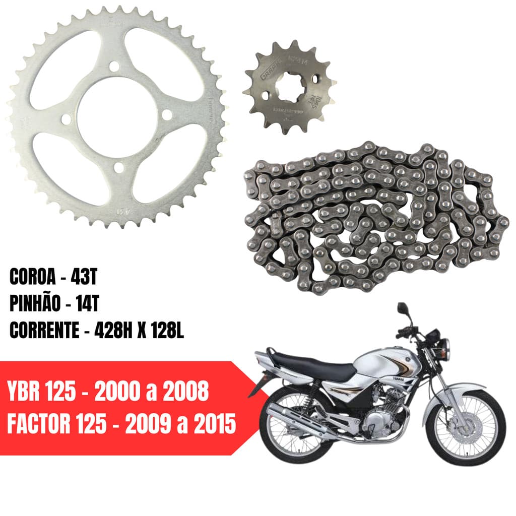 Kit Relação Transmissão Moto Yamaha YBR 125 Todas Factor 125 Aço 1045 Grapks Original Envio Imediato