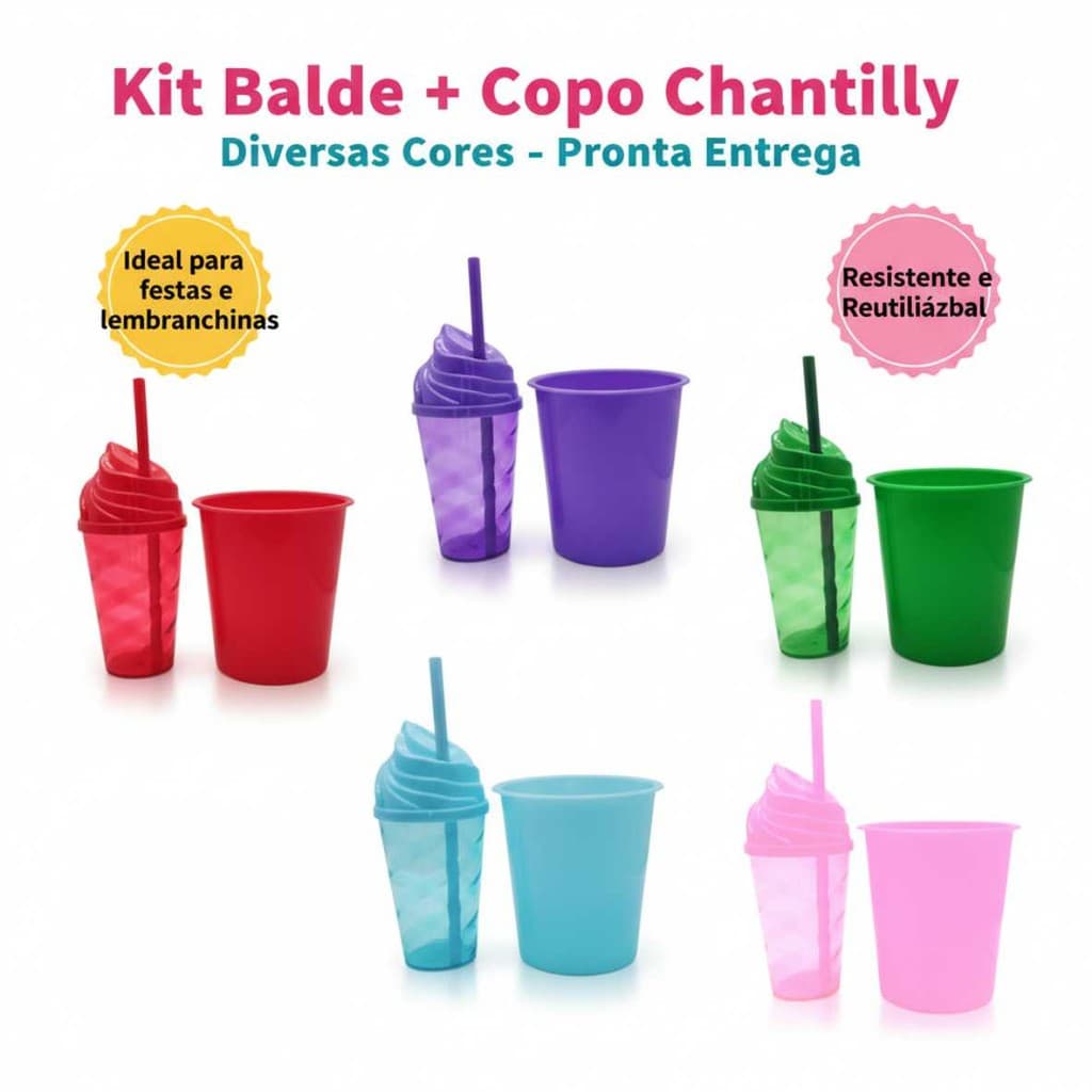 Kit 35 Cinema Balde Pipoca 1 L + 35 Copo Chantilly 400ml Aniversario Lembrancinha Festa