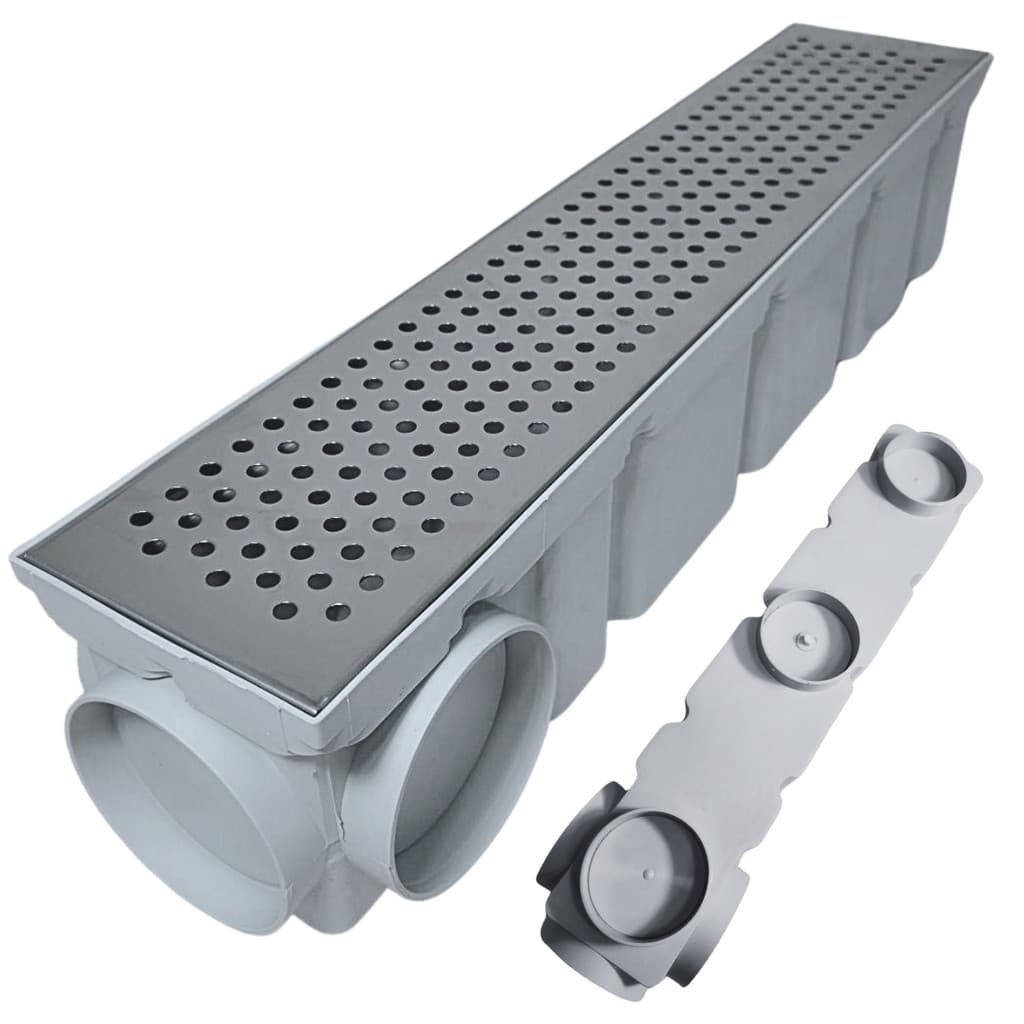 Ralo Perfurado Inox 10 x 50 Espelhado com Caixa Pluvial Cinza Saídas 75mm