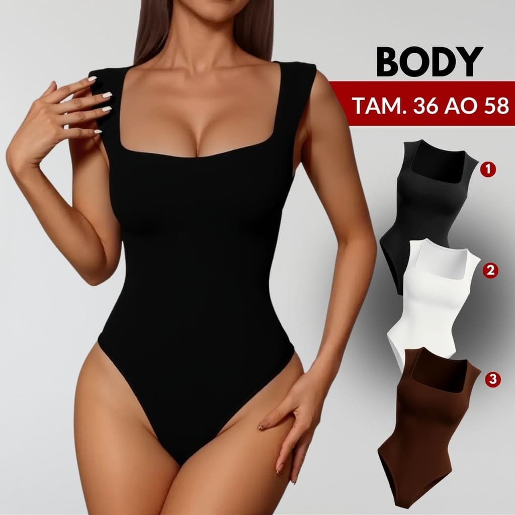 Body Feminino Regata Blusa Decote Quadrado Body Modelador Alta Compressão Body Preto Body Marrom Bory