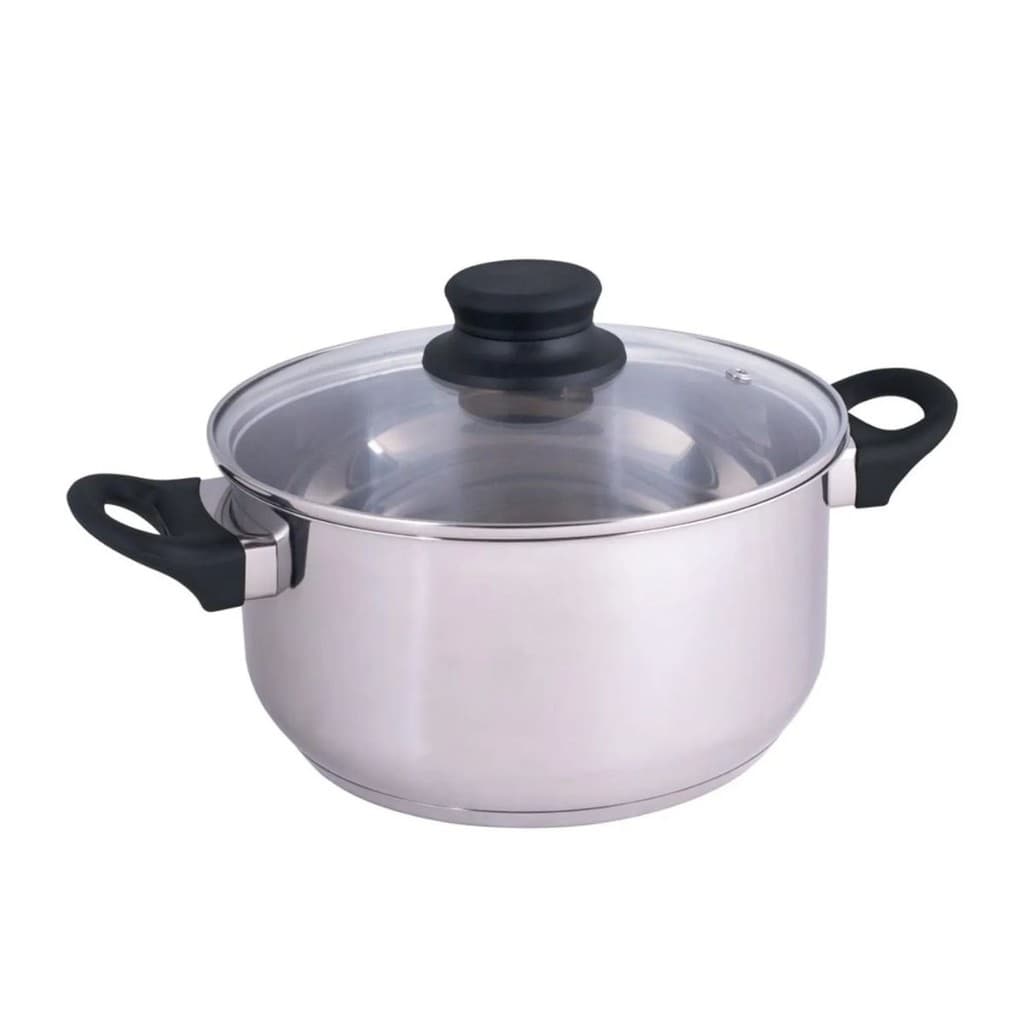 Caçarola Panela de Inox Fundo Triplo 3,2 Litros De 21cm Tampa Vidro