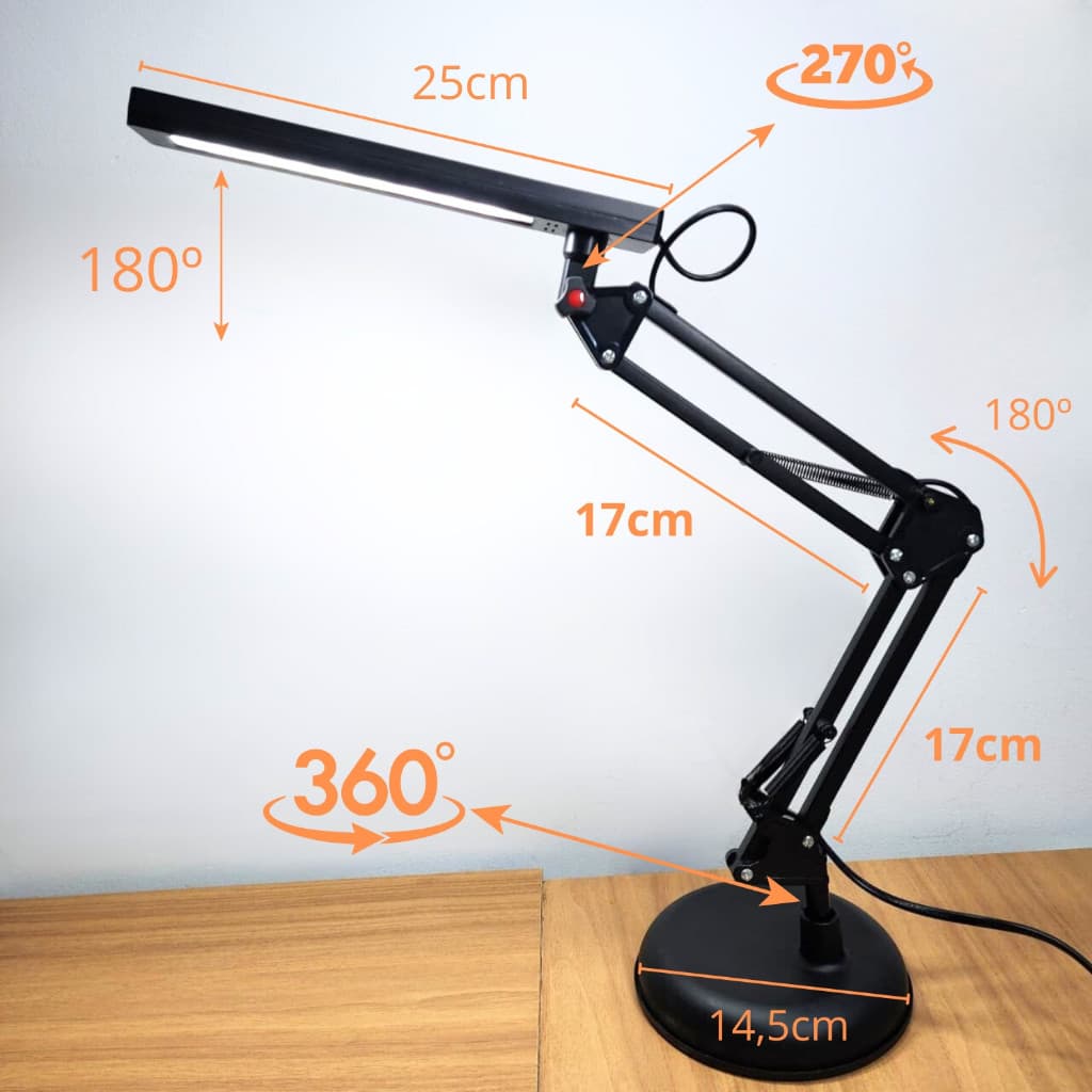 Luminária De Mesa Led Articulada 3 Modos Com Base e Sem Base Regulável