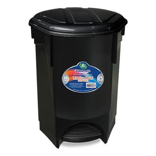 Lixeira Cozinha Multiuso Oval Com Pedal Tampa 30l  Preta