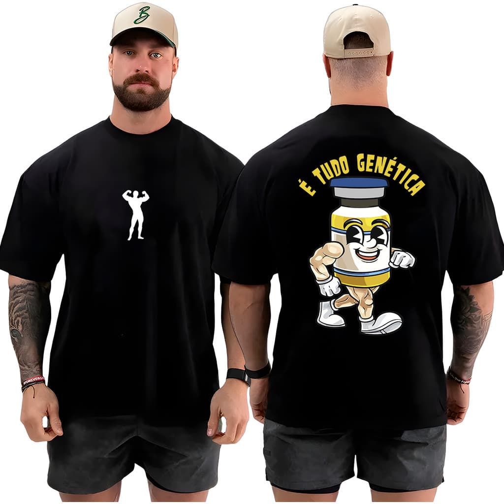 Camiseta Camisa Oversized Top para Academia Musculação Tudo Genetica Streetwear 100% Algodão