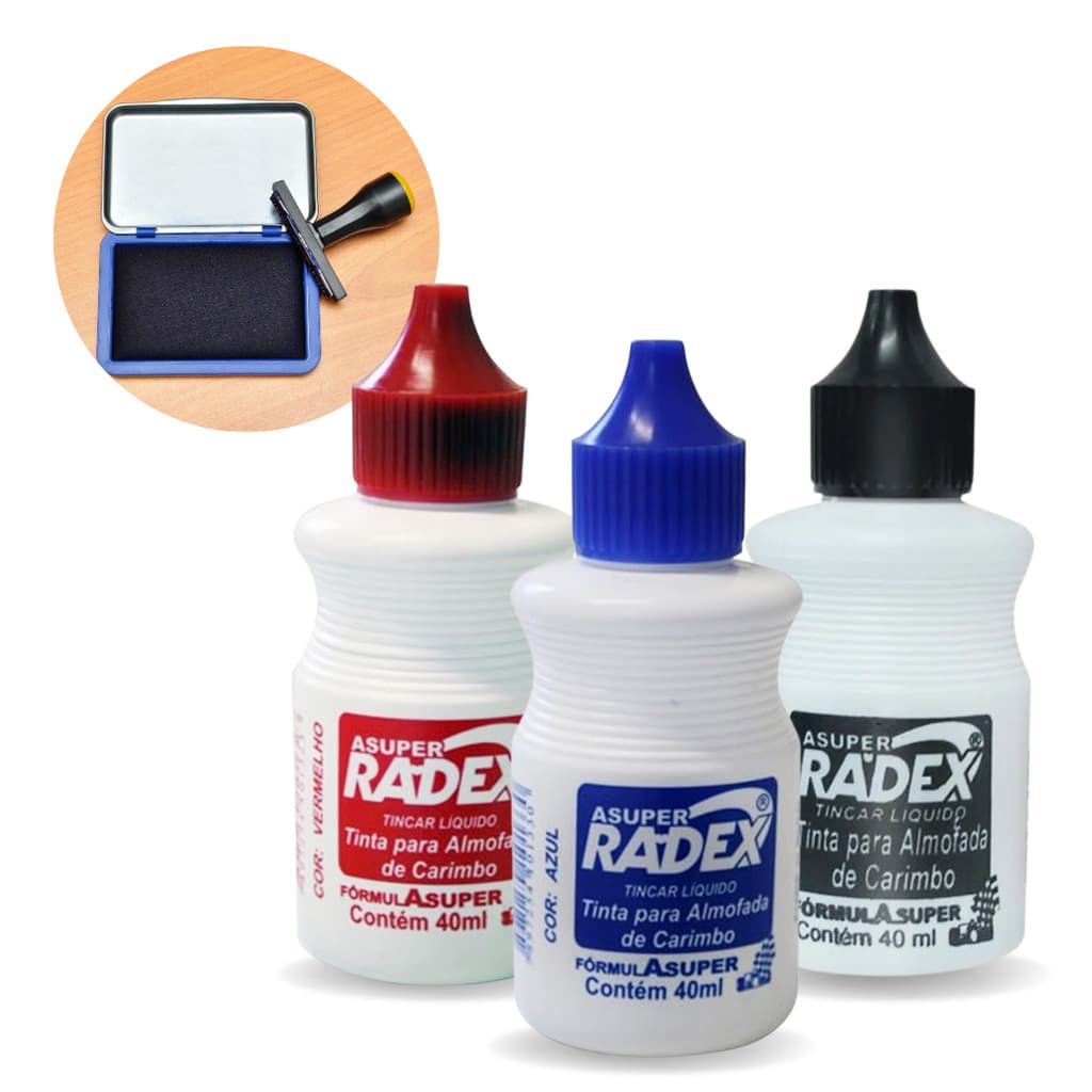 Kit 3 Tinta Almofada Para Carimbo Azul Vermelha Preta Alto Rendimento 40ml
