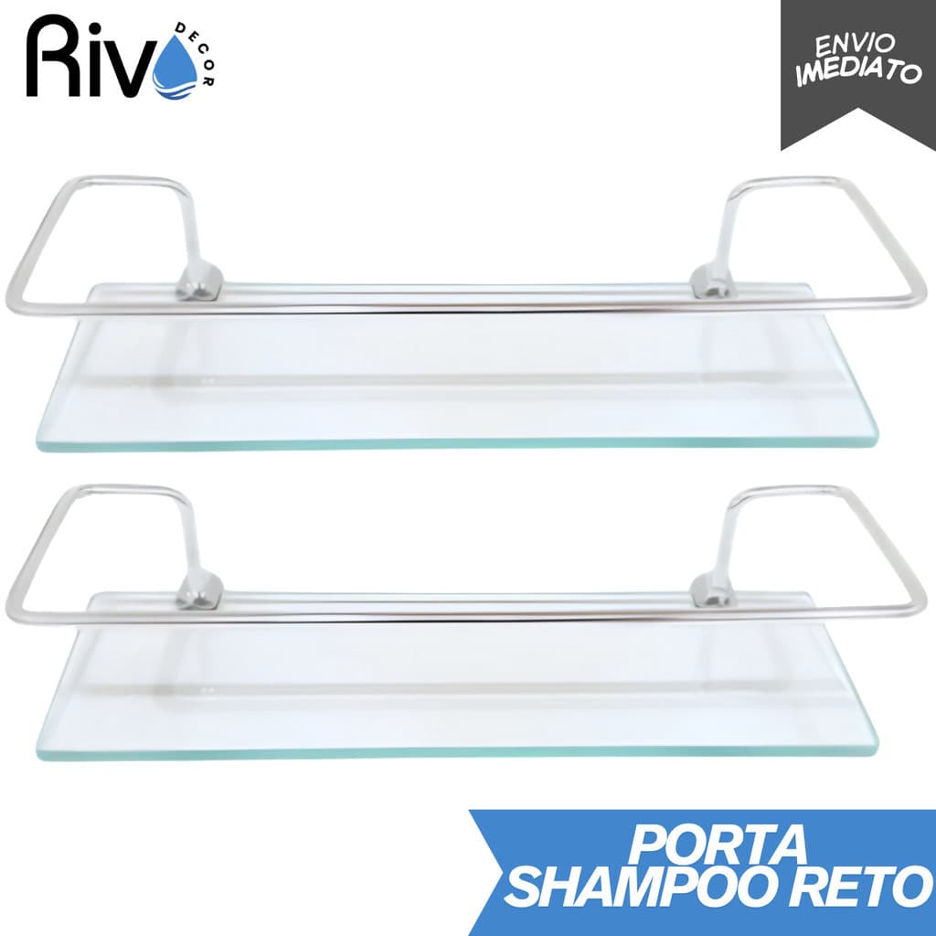 Kit 02 Porta Shampoo Suporte De Banheiro Shampoo Reto Vidro 6mm