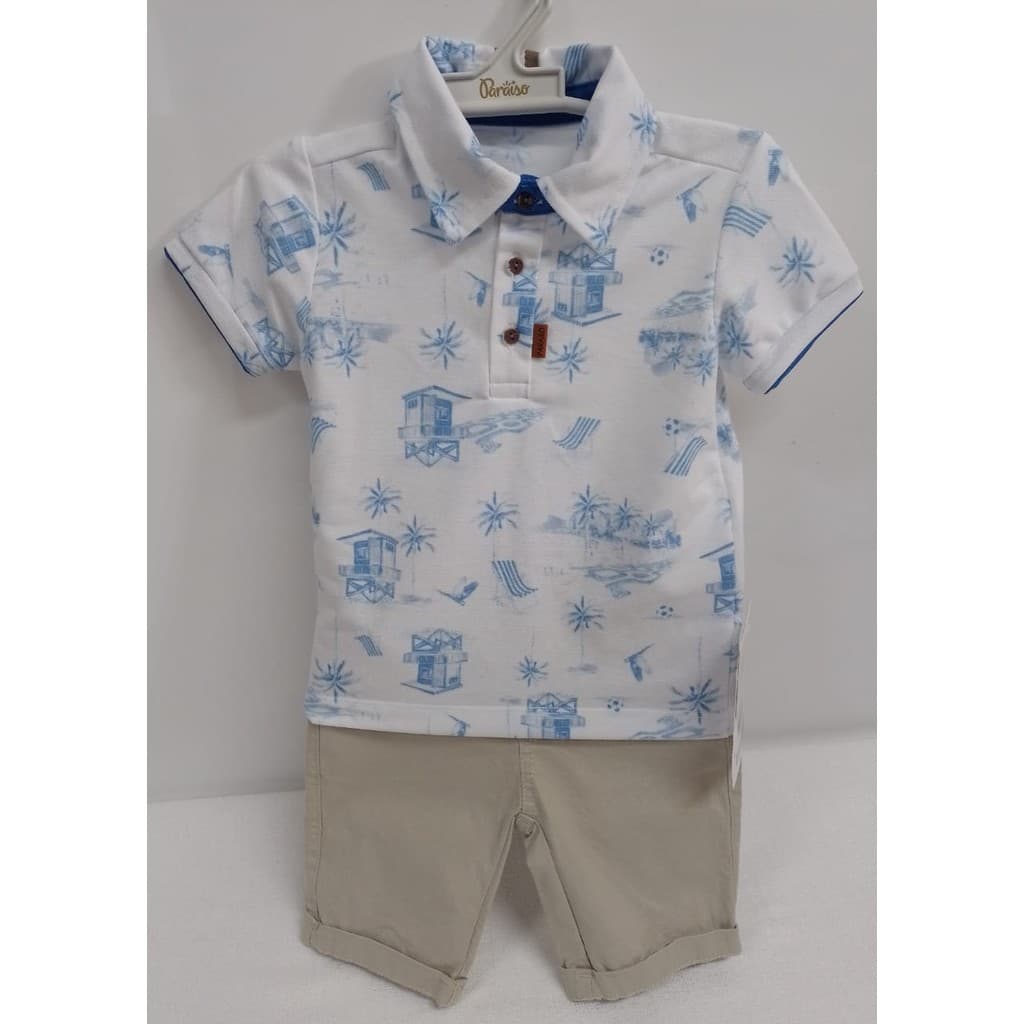 Conjunto Menino Camisa + Bermuda Sarja Verão Paraiso 17087