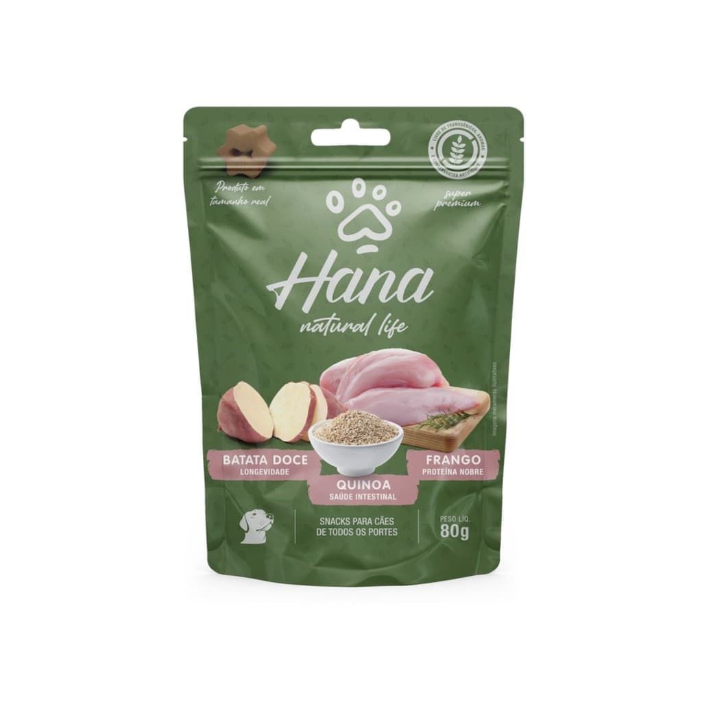 Snack Hana Natural Life Frango, Batata Doce e Quinoa para Cães 80g