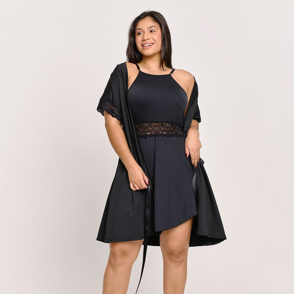 Kit Robe mais Camisola Estilo Vestido Microfibra e Renda | 844.811