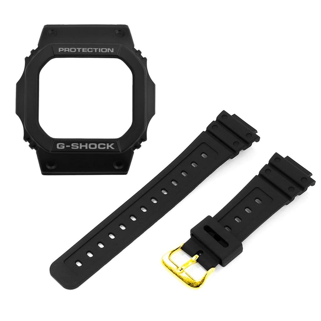 Kit Pulseira + Bezel Casio G-shock DW-5600E Preto Borracha Completa com Fivela