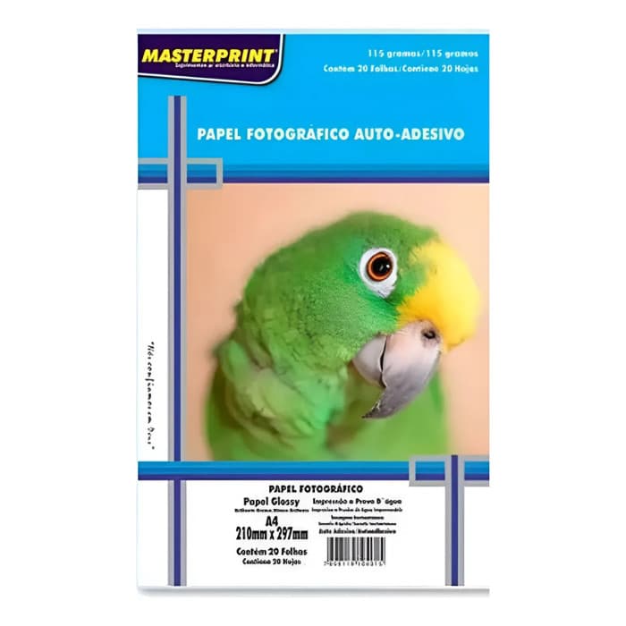 Papel Fotográfico Autoadesivo A4 Glossy Masterprint 115g/m² 20 folhas 210mm x 297mm