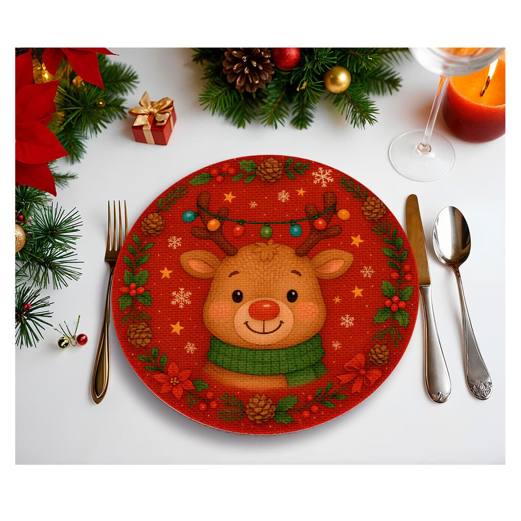 Jogo 6 Capas Sousplat Natal Personagens Exclusivos Em Tecido 3D 35cm x 35cm